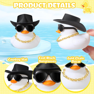Sotiff 48 Sets Cowgirl Rubber Duck Squeaky Duck Bath Party Toy Duckies Car Dashboard Decorations With Mini Necklace Hat And Sunglasses For Valentine Bathtub Baby Shower Birthday Swimming(White)