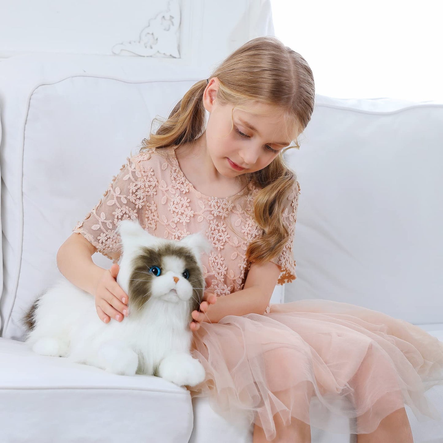 CU-MATE 20 Handmade Plush Stuffed Cat - Soft Ragdoll Toy for Boys/Girls, Lifelike Brown and White, Perfect Gift for Kids
