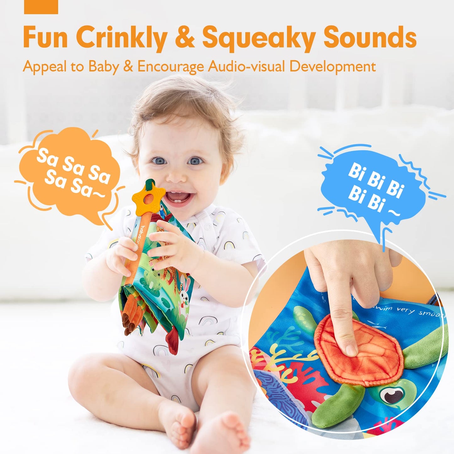 Hahaland Baby Books 0-6 Months - 2 Pcs Sensory Montessori Toys For Babies 0-6 Months With Crinkle Squeaky Sounds, Mirrors, Teethers - Soft Cloth Tummy Time Book Newborn Infant Toys