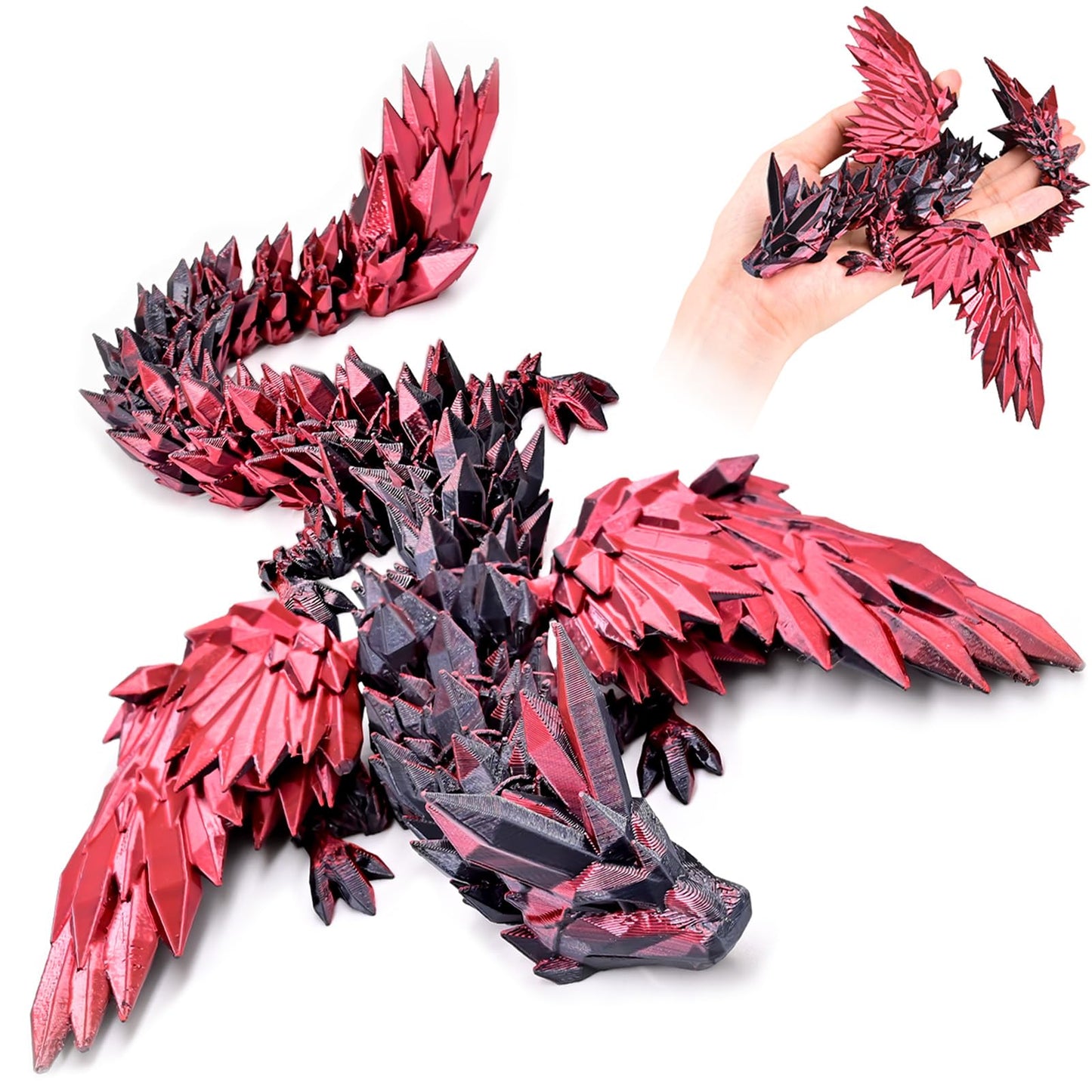 Locyfens 3D Printed Dragon With Wings Flying Dragon, Articulated 3D Dragon Toys, 3D Printed Crystal Wing Dragon Without Dragon E