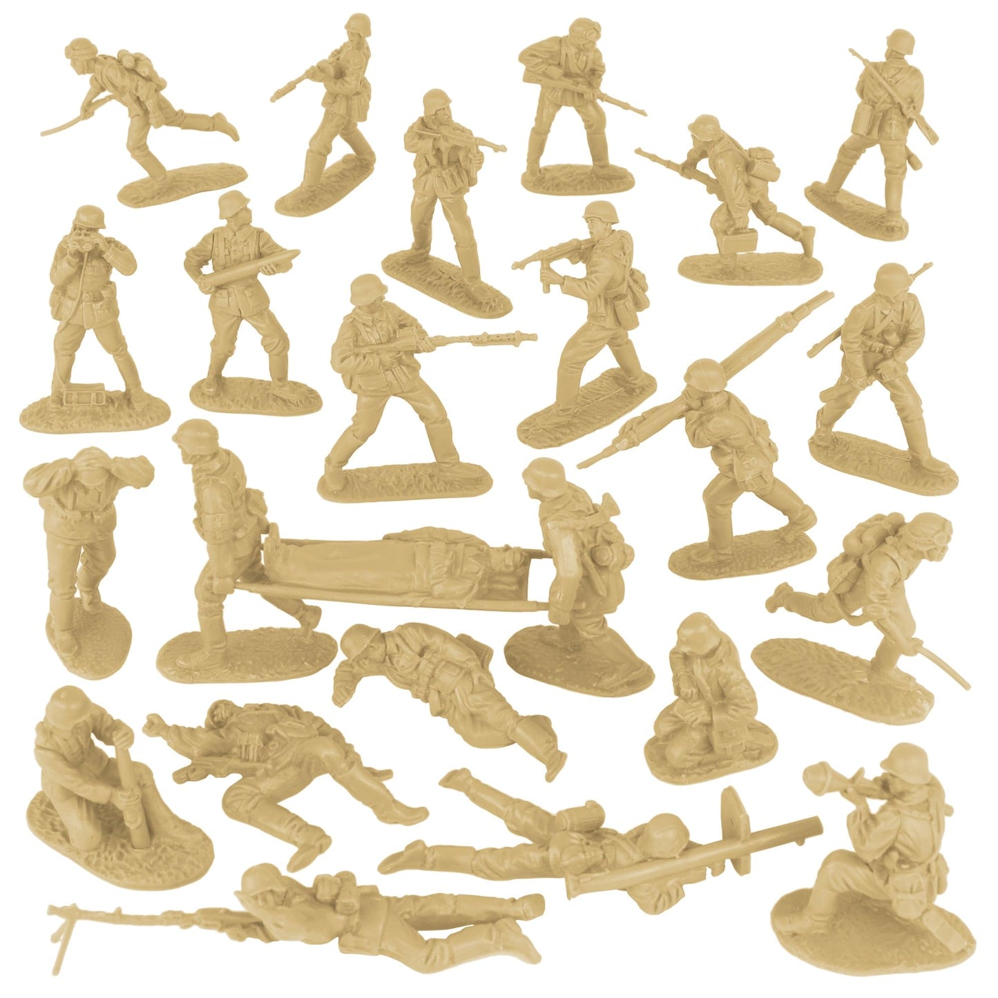 BMC Toys 24pc WW2 German Assault & Medics Army Men - Tan Plastic Soldier Figures, Small