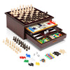 Bundaloo 10-in-1 Classic Wooden Board Game Set - Chess, Checkers, Backgammon, Premium Engineered Wood, Brown Mahogany, Built-in Storage