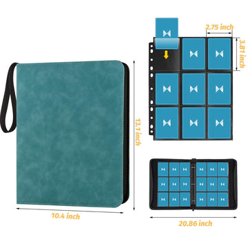 GERMUN 720 Card Binder enhanced Trading Card Binder 9 Pocket Double Sided Pocket PU Card Collection Binder Collector Card Album Card Folder for MTG TCG Sports Cards Game Cards (Lake Blue)