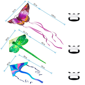 3 Pack Large Kites - Butterfly Delta Dragonfly Kites Easy To Fly For Adults Kids Beach Park Outdoor Game Activities, Gifts For E