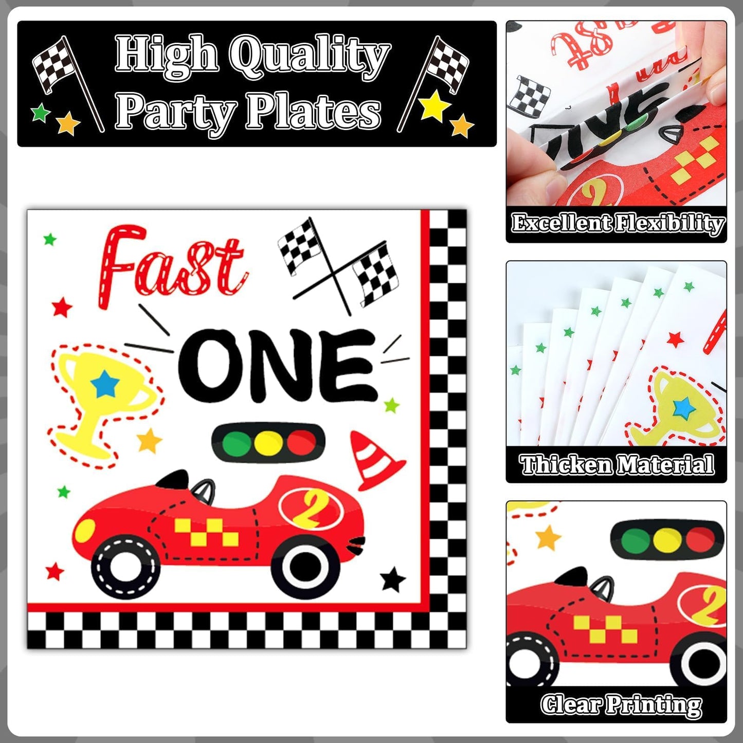 Fast One Birthday Decorations For Boys Racing Car 1St Birthday Party Supplies Fast One Plates Napkins Forks Checked Race Car Dis