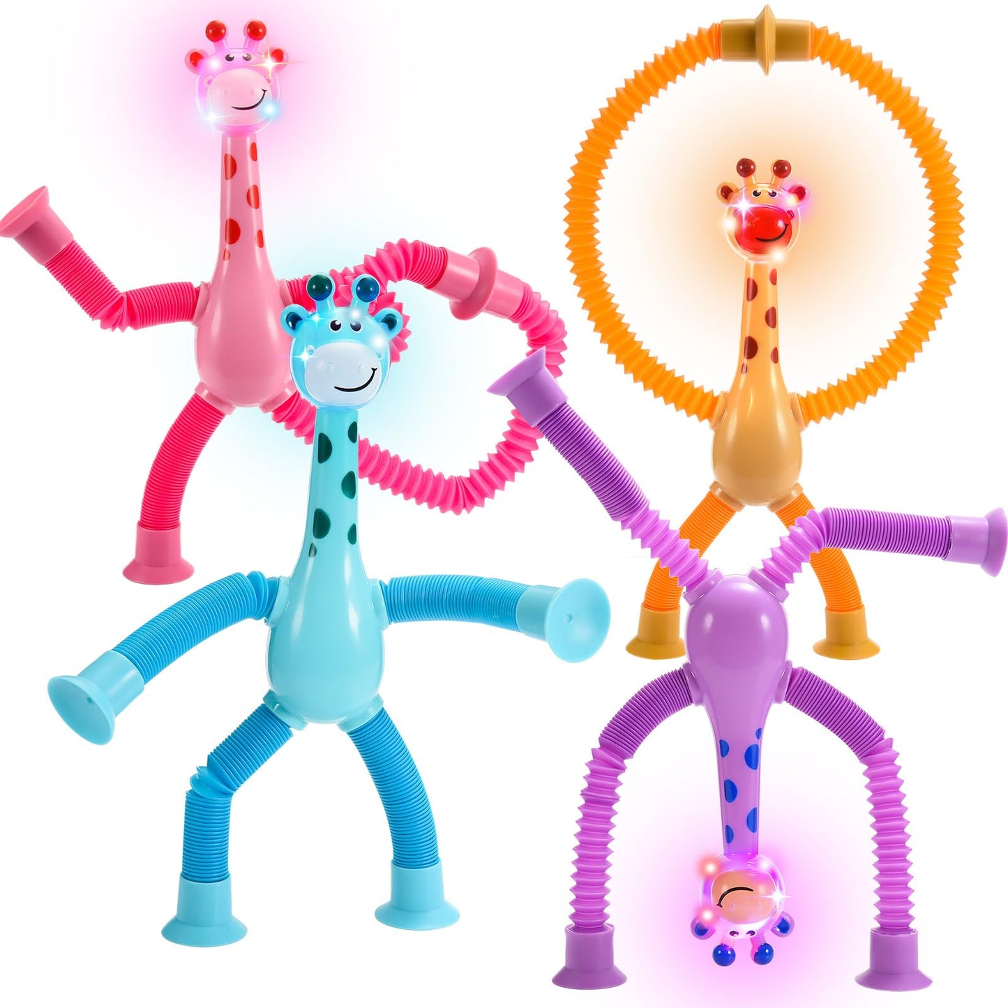 Delighkidz Sensory Fidget Toys For Kids : 4 Pack Led Giraffe Telescopic Pop Tubes 2 3 4 5 6 7 8 Year Old Girls Boys Easter Birthday Gifts Toy For Kid Ages 2-4 Autism Toddler Travel Toy Party Favors