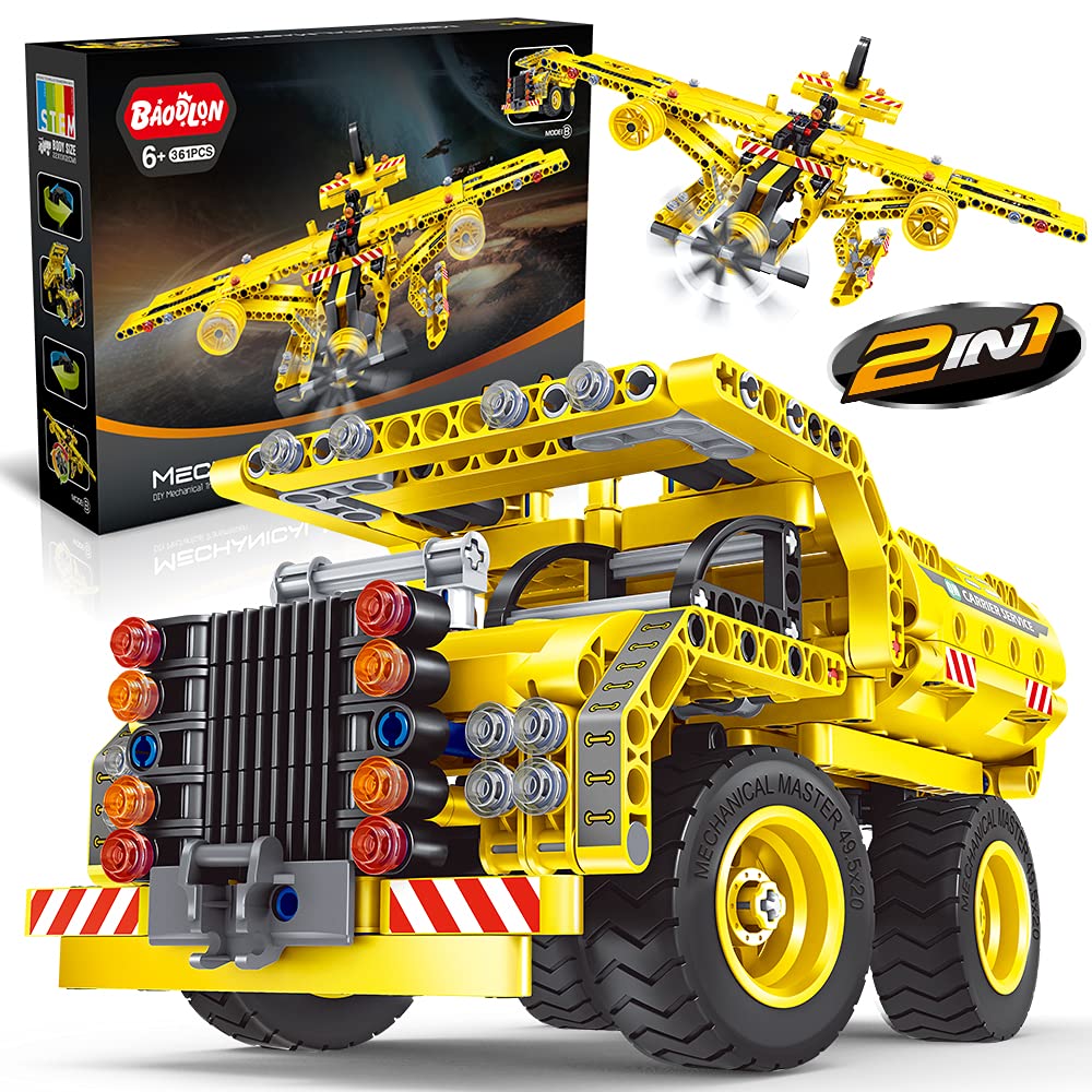 Stem / Building Toy For Ages 5, 6, 7, 8, 9, 10, 11, 12 Years Old Kid, Boy, Girl - 2-In-1 Truck Airplane Take Apart Toy, 361 Pcs Diy Building Kit, Learning Engineering Construction Toy, Ideal Gift