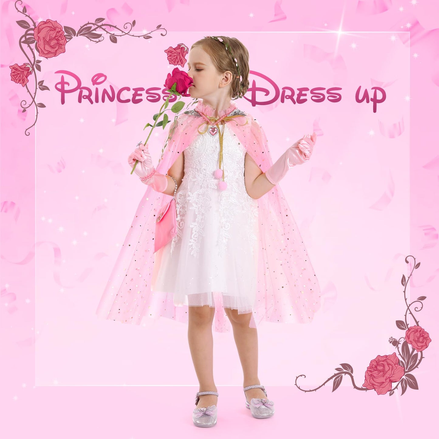 Fedio Princess Cape Set,12Pcs Princess Dress Up Clothes For Little Girl, Princess Dresses For Girl 3-8 Years Birthday Gift