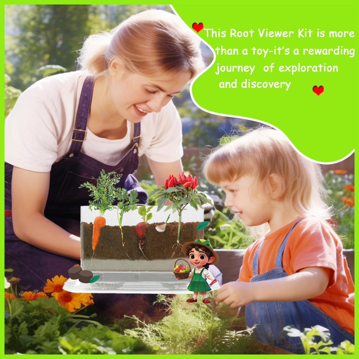 WKLOUYHE Root Viewer Kit – STEM Toy for Kids 6-10, Green Plastic Gardening Set, DIY Craft Growing Kit, Birthday & Easter Gift