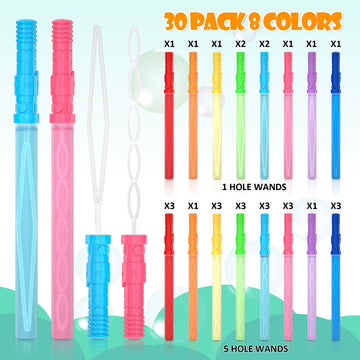 Inscraft 30 Pack 14’’ Big Bubble Wands, 8 Colors Bulk For Summer Toy, Outdoor / Indoor Activity Use, Easter, Birthday, Graduation, Shower, Bubbles Party Favors Supplies For Kids Toddlers