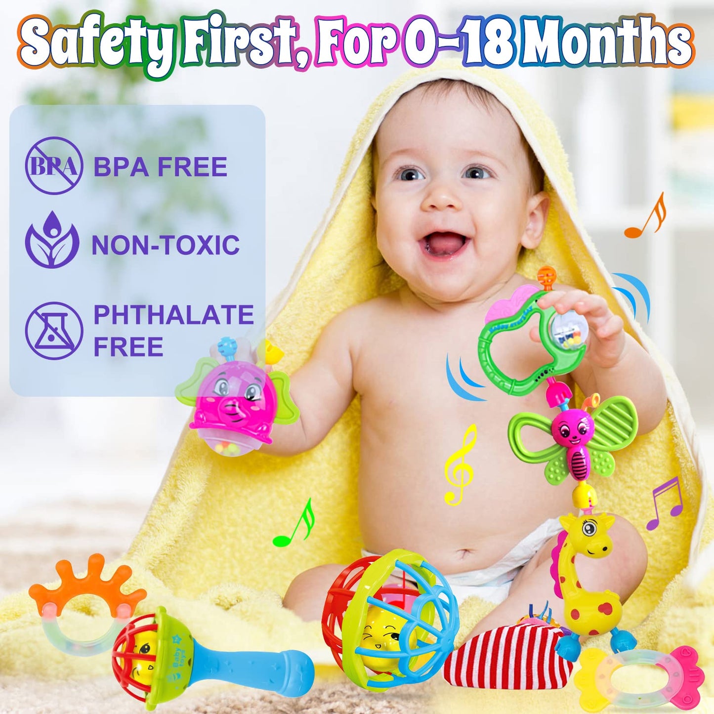 Baby Rattles 0-6 Months - 17 Pcs Baby Rattle Toys Set Infant Toys For 0-3 Months Baby Toys 3-6 Months Newborn Toys With Teething And Wrist Socks Rattle For 0 1 2 3 4 5 6 7 10 12 Month Babies Boy Girl