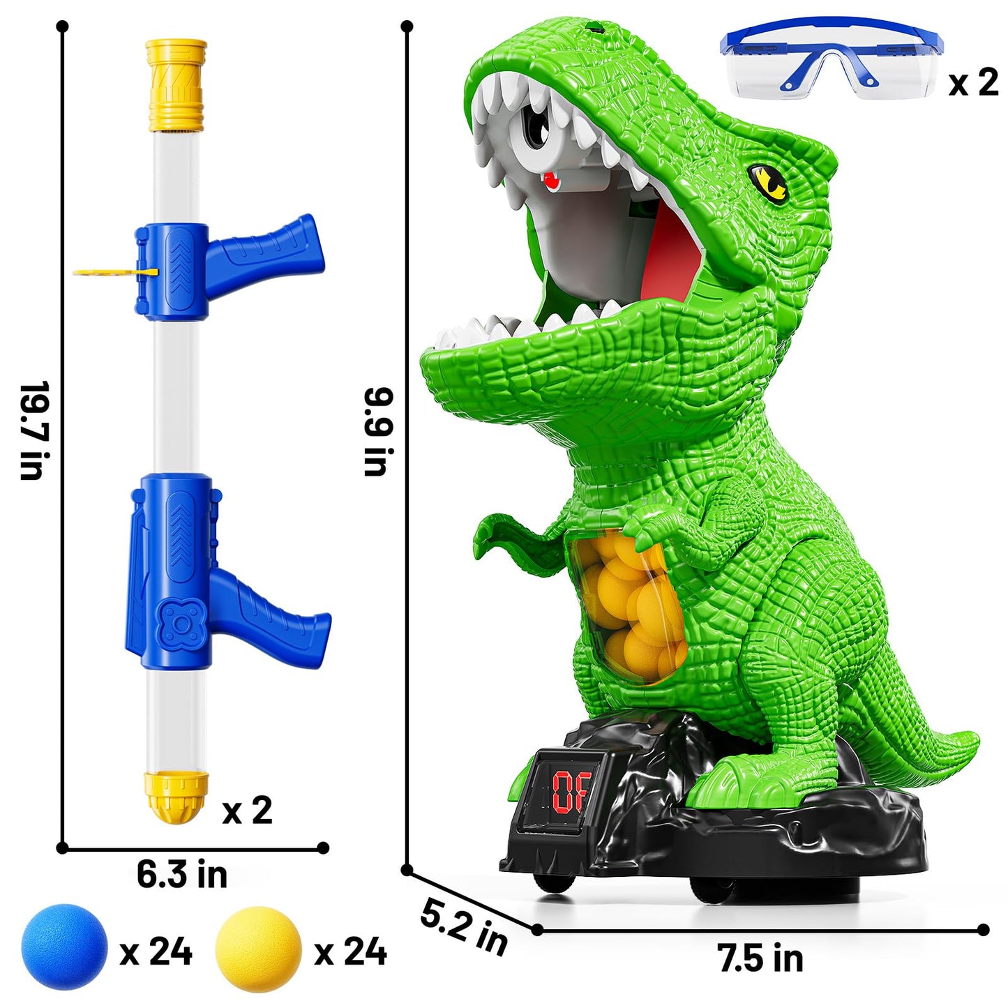 Niplooow Dinosaur Shooting Toys For Kids 3-5 Years, Movable Target Shooting Games With 2 Air Pump Launcher, Interactive Competit