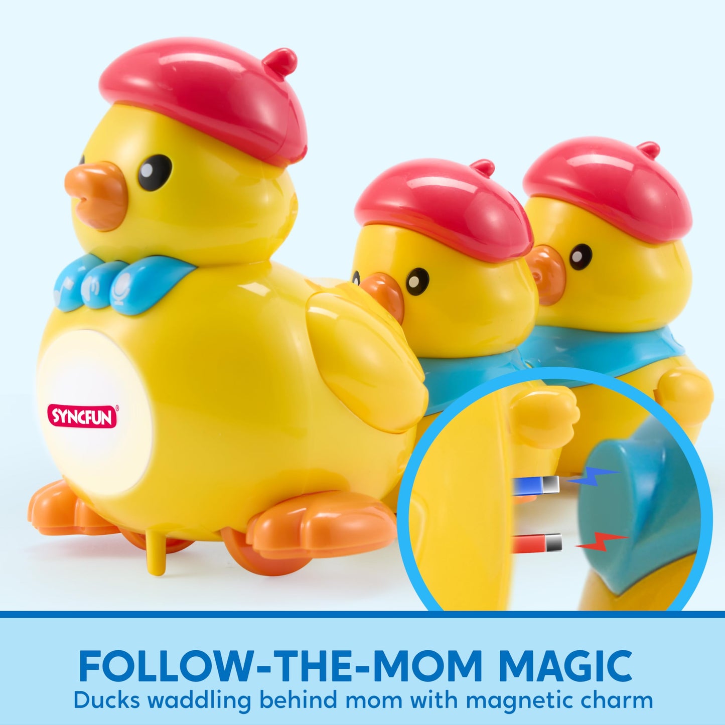 Syncfun Musical Duck Toy With 2 Baby Ducks, Repeats What You Say, Crawling Tummy Time Toy With Light & Music, Early Learning Edu