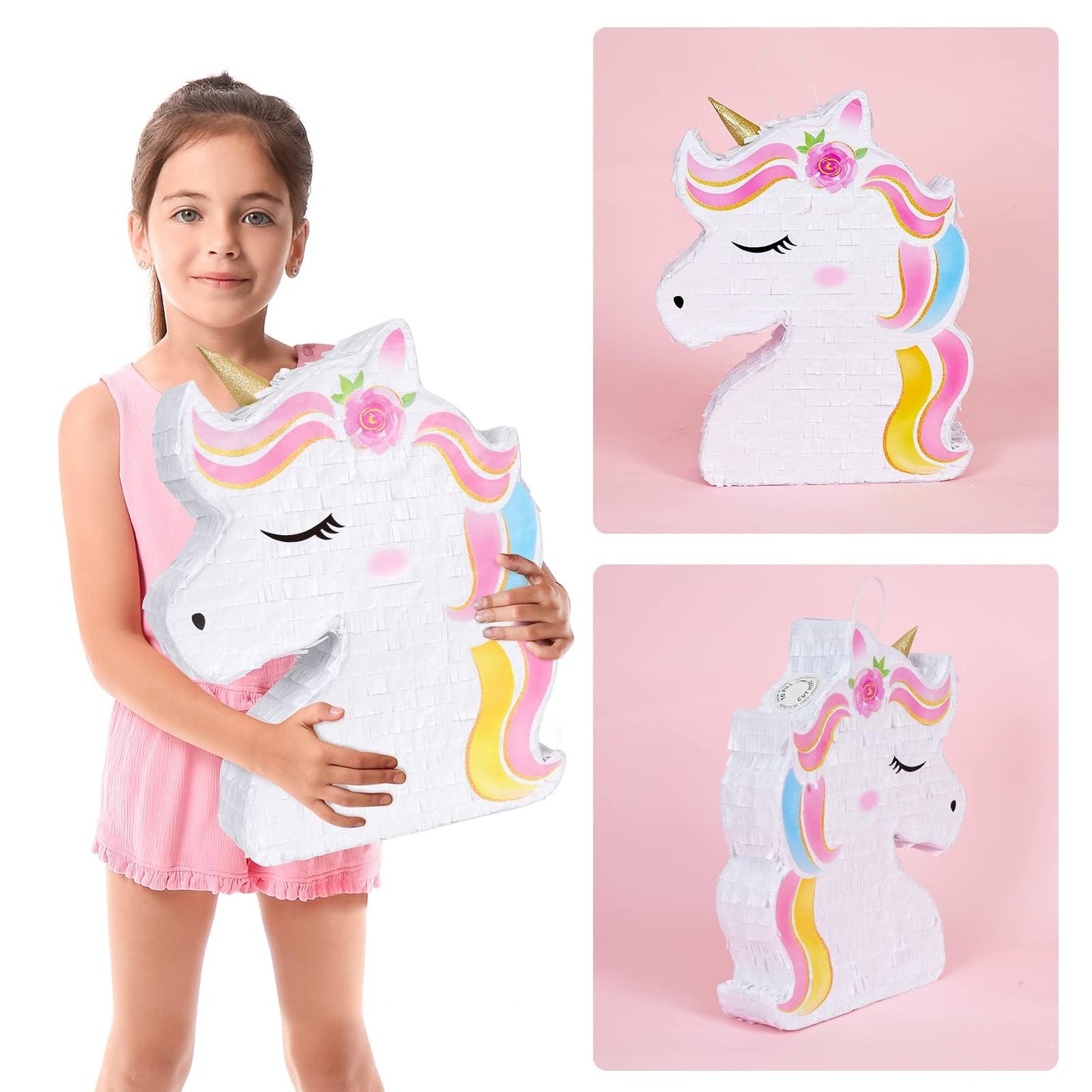 WERNNSAI Unicorn Piñata - Rainbow Birthday Party Supplies with Bat & Blindfold, 15.7" x 12.2", Paper, Unicorn B Color