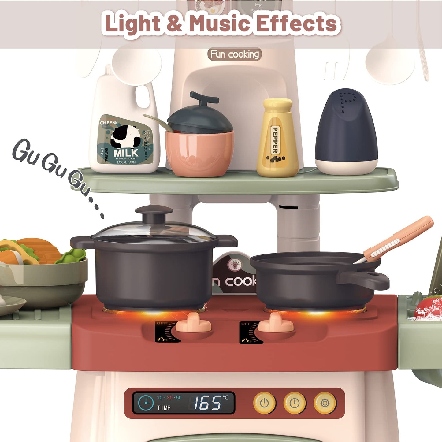 deAO Kitchen Toys for Kids Kitchen Playset Toy with Sounds and Lights Role Playing Game Pretend Food and Cooking Playset,26 PCS