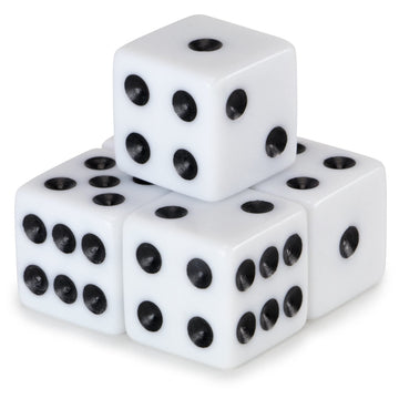 Brybelly Classic White Game Dice - 5-Pack, 16mm Plastic Six-Sided Pipped Dice for Board and Card Games
