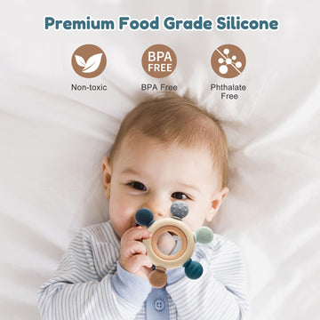 TOHIBEE Baby Teething Toys, BPA Free Silicone, Blue, for 0-18 Months, Sensory Teether for Boys & Girls, Perfect Gift for Newborns and Infants