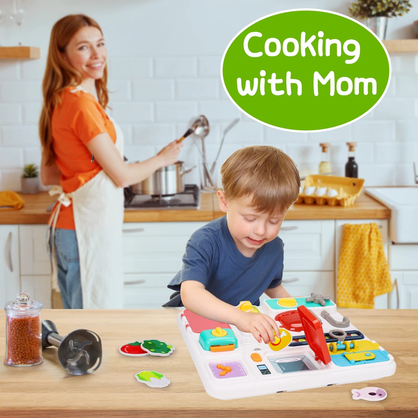 Kitchen Busy Board For Toddlers 1-3 Travel Toys Light Up Musical Baby Toy 12-18 Months Toddler Toys Age 1-2 2-4 Autism Sensory Montessori Fine Motor Skills Car Seat Toy For 1 Year Old Easter Gift