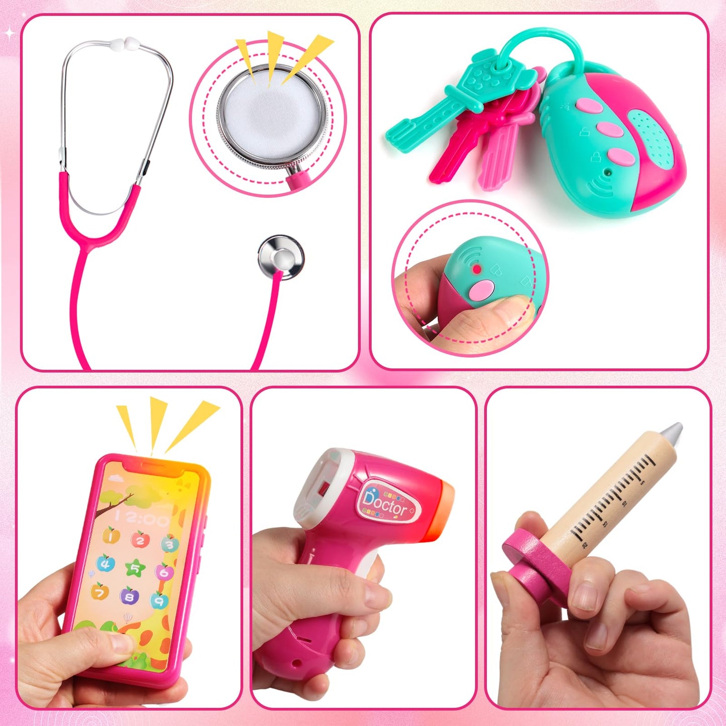 Sundaymot Doctor Kit for Girls, Doctor Kit for Toddlers 3-5, with Medical Bag, Real Stethoscope and Other Accessories Kids Docto