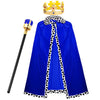 Shinymoon 3 Pcs Halloween Prince Costume For Kids King Crown Robe And Scepter Prince Costume For Boys King Cosplay(Blue)