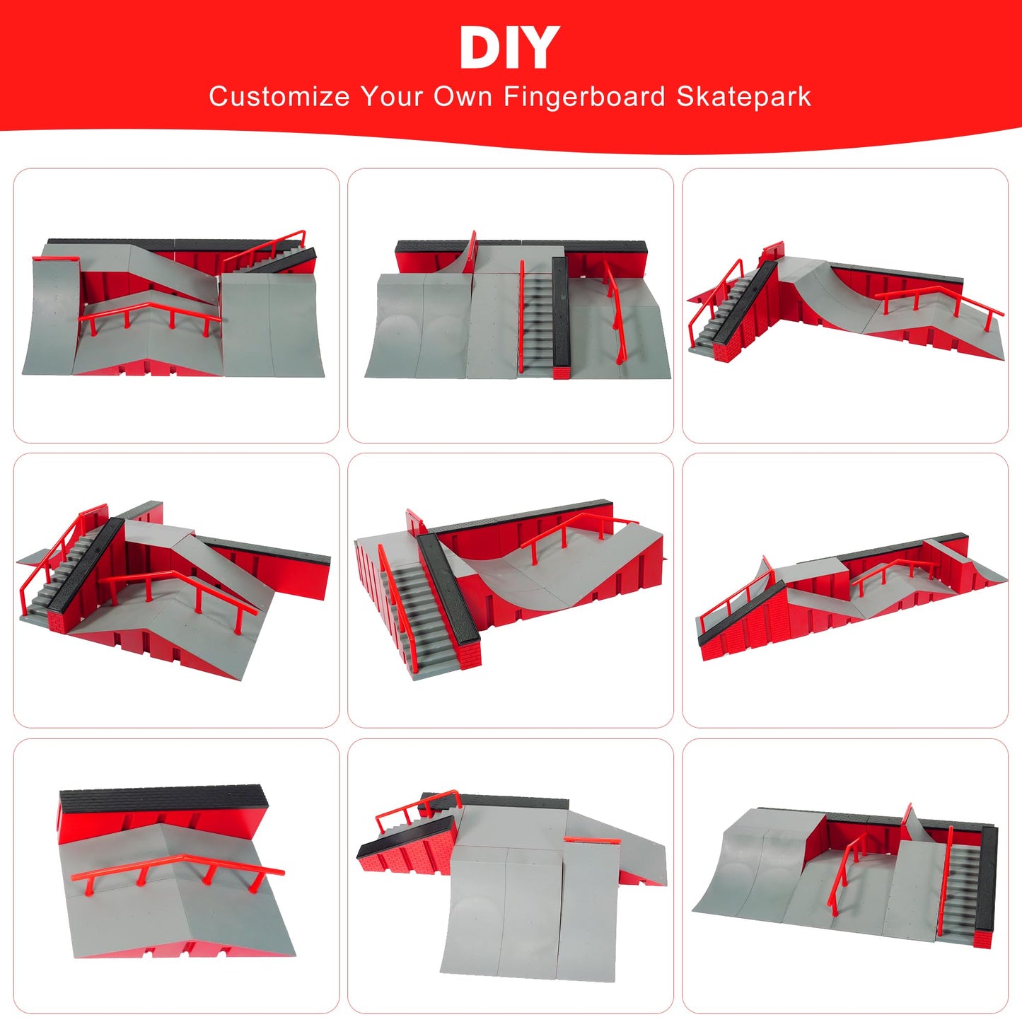 Finger Skateboard Park Kits (9 In 1),Finger Skateboard Ramp Set With 5 Fingerboards, Finger Scooter,Finger Bike,Finger Skateshoe