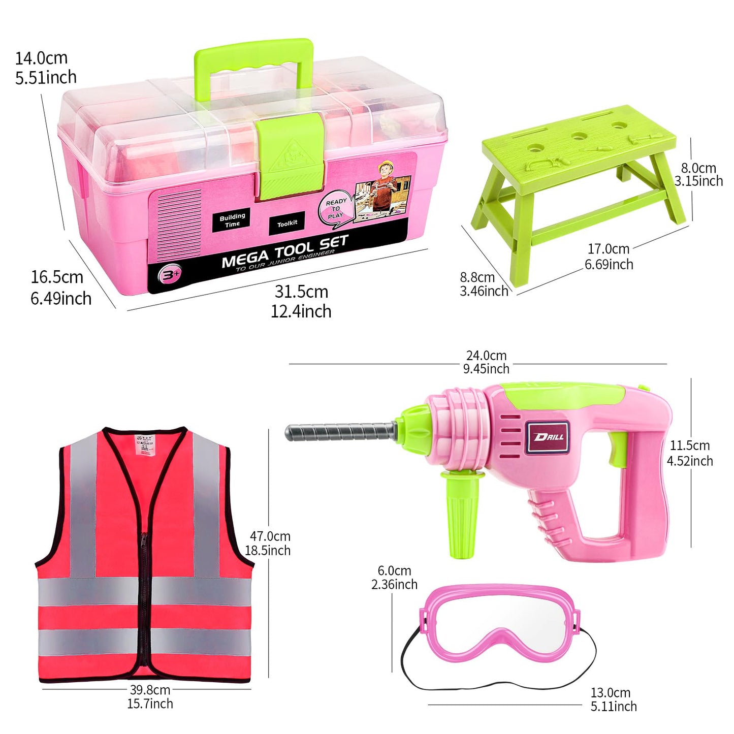 Deejoy Tool Set with Tool Box & Electronic Toy Drill, Pretend Play Kids Construction Kits for Kids Ages 3-5 Years Old, Toddler T
