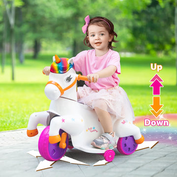 TOBBI Ride on Unicorn Toy - 3-Wheel Electric Motorcycle for Kids, Large Rainbow Plastic Ride-On with Music