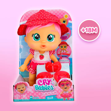 Cry Babies Fun N' Sun Ella 10' Baby Doll With A Strawberry Themed Swimsuit Plus 6 Accessories - Ages 18+ Months
