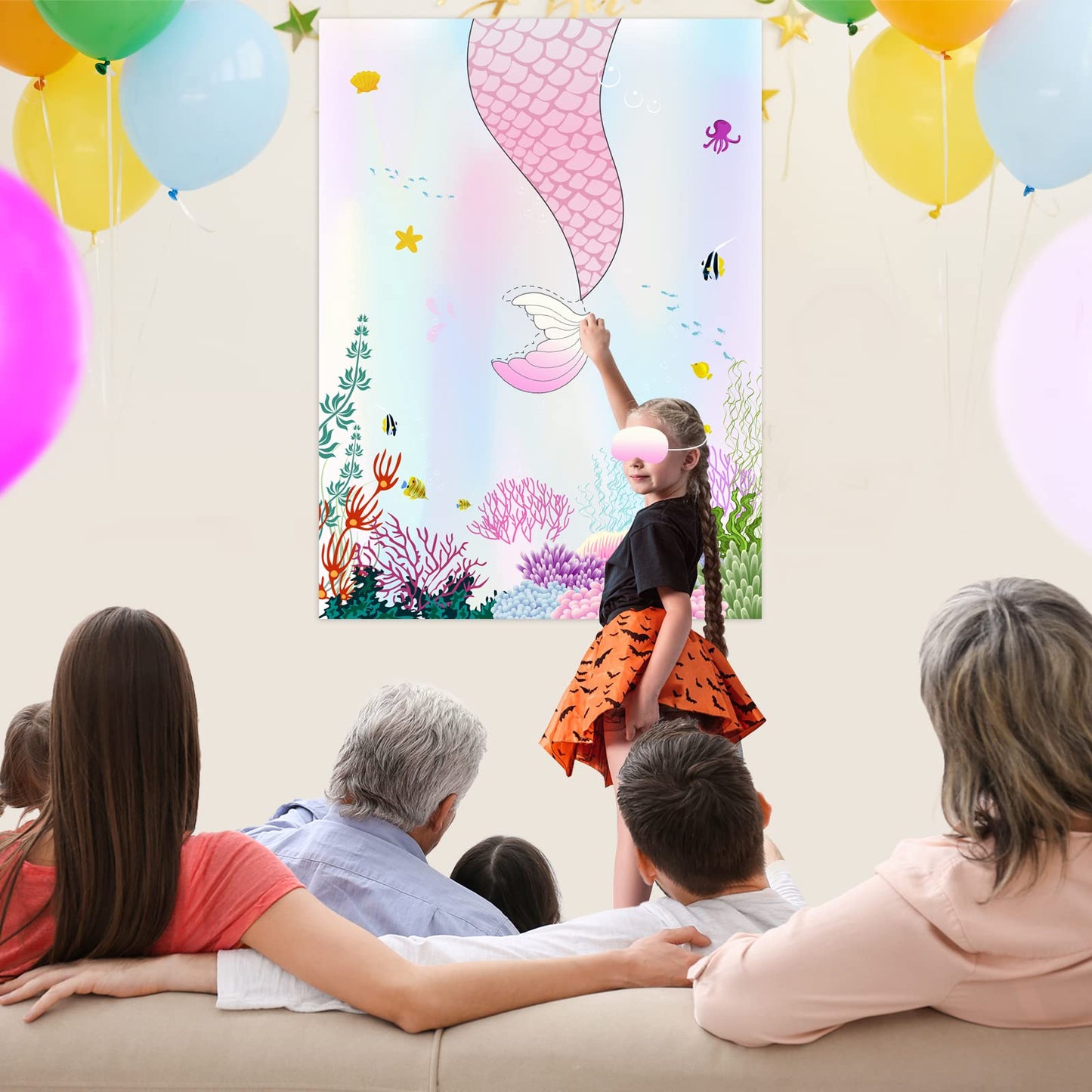 Astaron Pin The Tail On The Mermaid Game For Kids Birthday Party, Mermaid Party Game With 24 Pcs Tail Stickers Birthday Party Supplies For Wall Home Room Decorations