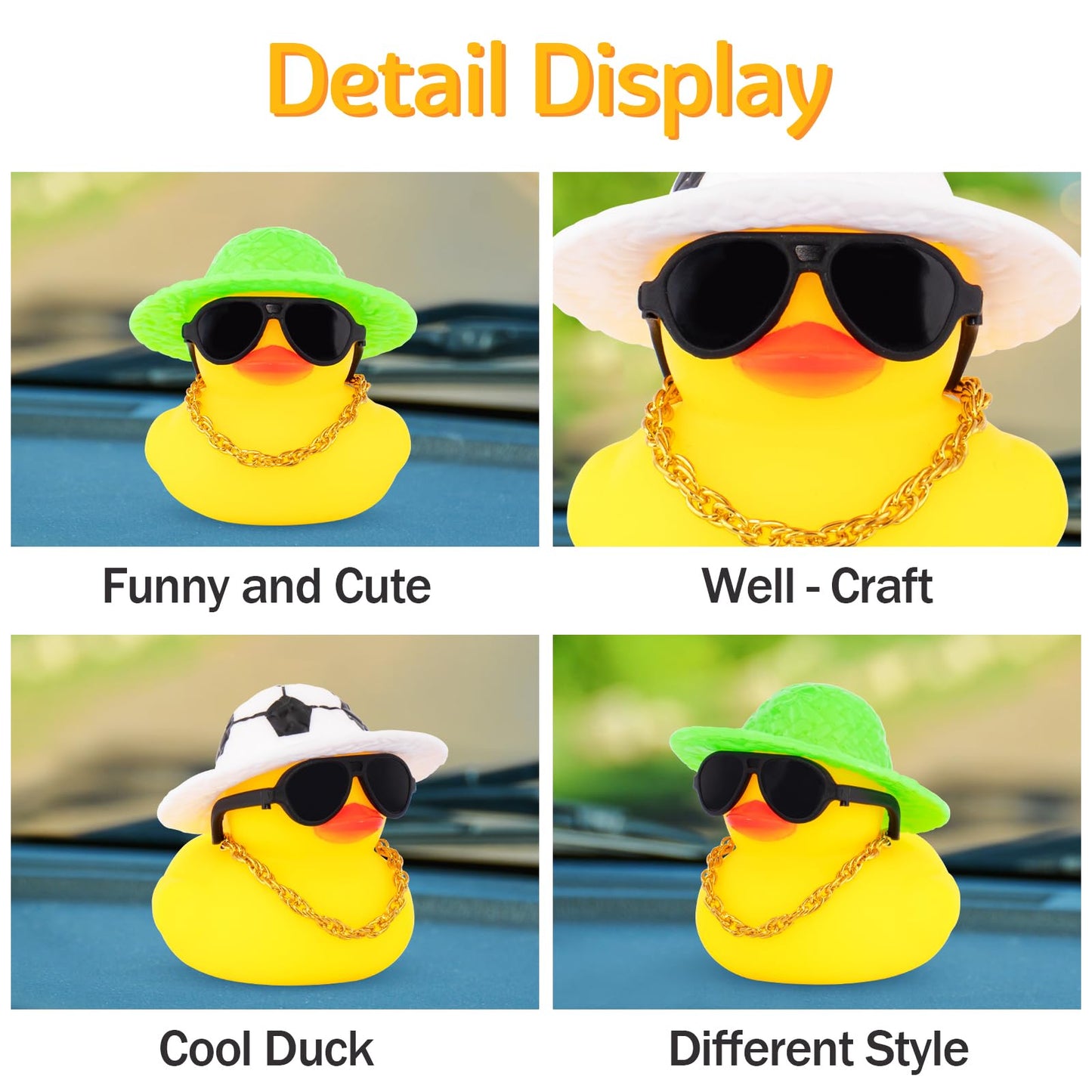 Wonuu Rubber Duck Car Ornaments - Duck Car Dashboard Decorations With Soccer Court Hat Necklace And Sunglasses