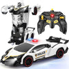 Getatoy Remote Control Car Transformer Toys for Boy 4-6 Years Old: One-Button Transforming Police Car with LED Light & 360 Rotat
