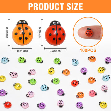 100 Pieces Colorful Mini Ladybug Decor for Crafts Dollhouse Miniature Things Tiny Ladybugs for Fairy Garden Dollhouse Micro Land
