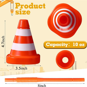 Sawysine 8 Pack Construction Cone Cups with Straws Bulk, Traffic Cones Party Favor 10 oz Plastic Reusable Kids Race Cups Set for