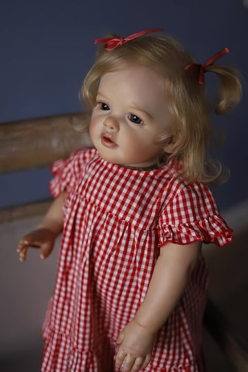 TERABITHIA 24 Inches 60CM Sweet Face Real Baby Size Rooted Blond Curly Hair Lifelike Reborn Baby Doll with Soft Weighted Cloth Body Realistic Newborn Toddler Girl Dolls That Look Real and Feel Real