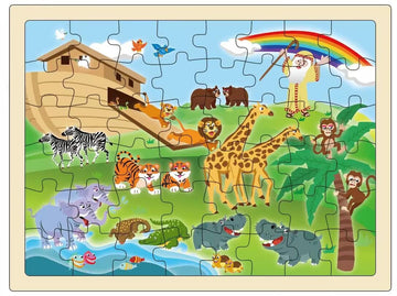 Wooden Jigsaw Puzzles Noah'S Ark 48Pcs Preschool Educational Learning Toys For Kids 3 Yrs Up, Preschool Gift For Boys And Girls