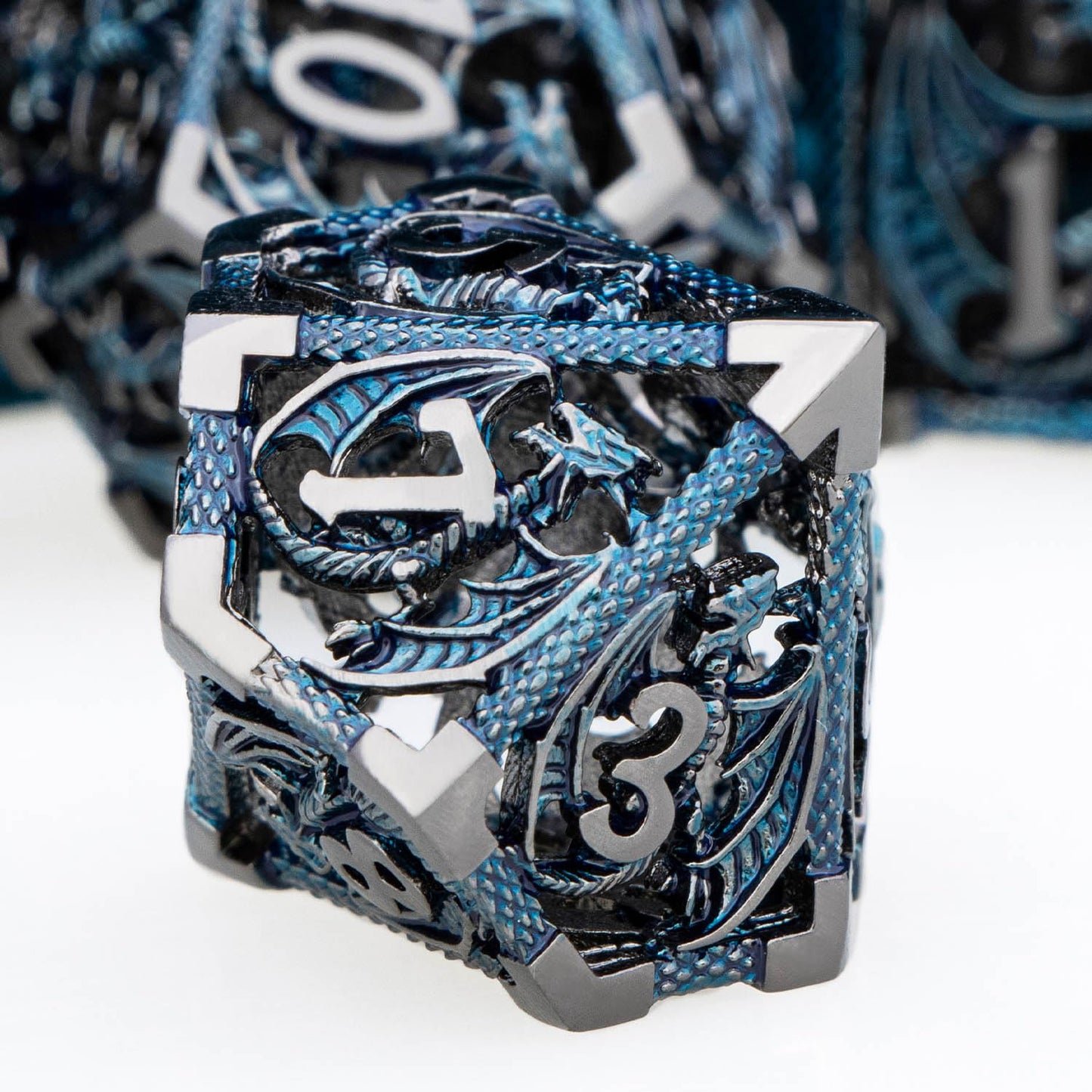 ARUOHHA Hollow DND Metal Dice Set Dungeons and Dragons Black Blue D and D Dice with Gift Box, RPG D&D Polyhedral Dice Role Playi
