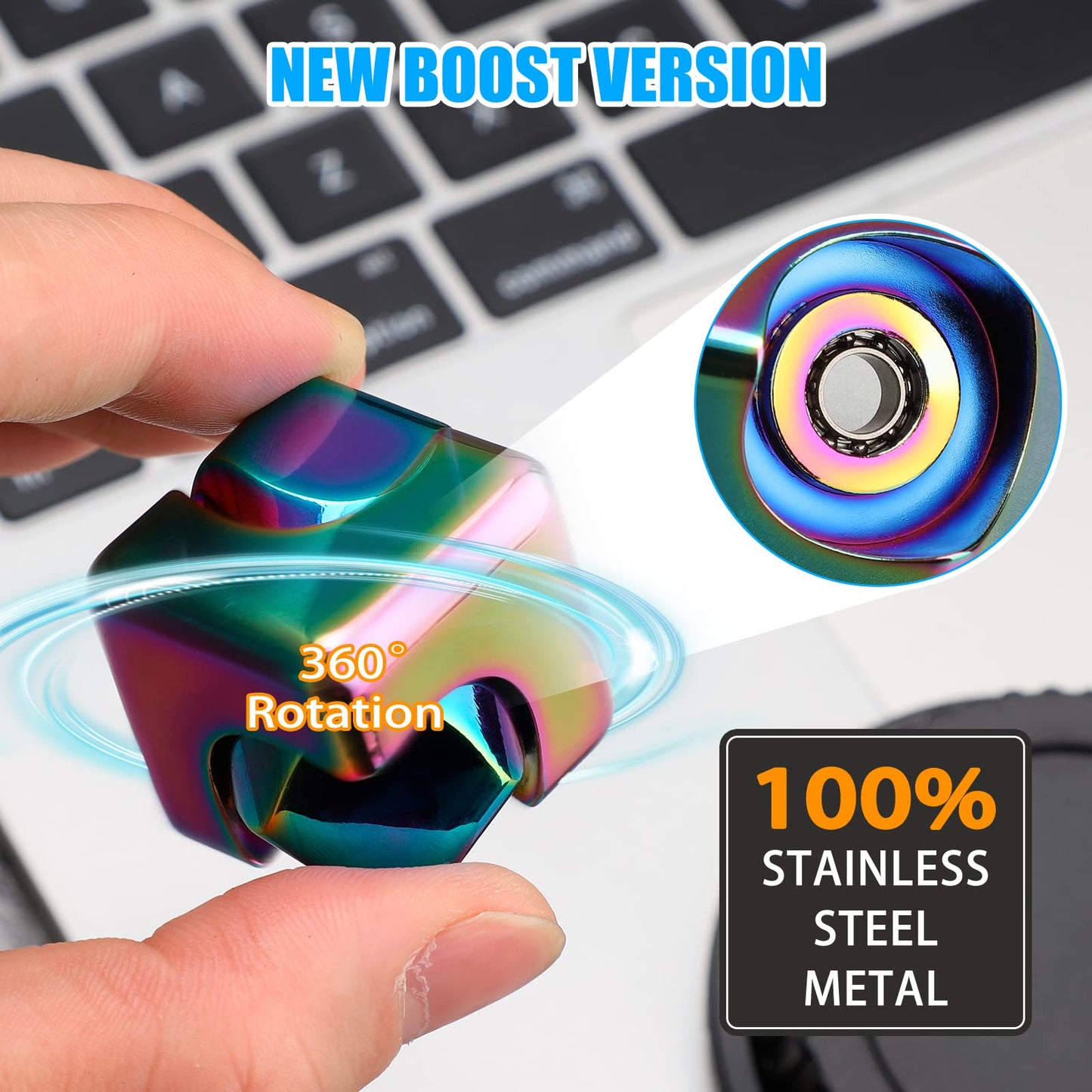 Infinity Gear Fidget Cube Spinner For Kid Adult, Transformable Spinning Top Metallic Fidget Toys For Anti-Anxiety Stress Relief Autism Finger Hand Spinner, 2-In-1 Cube Toy For Desk Office Classroom