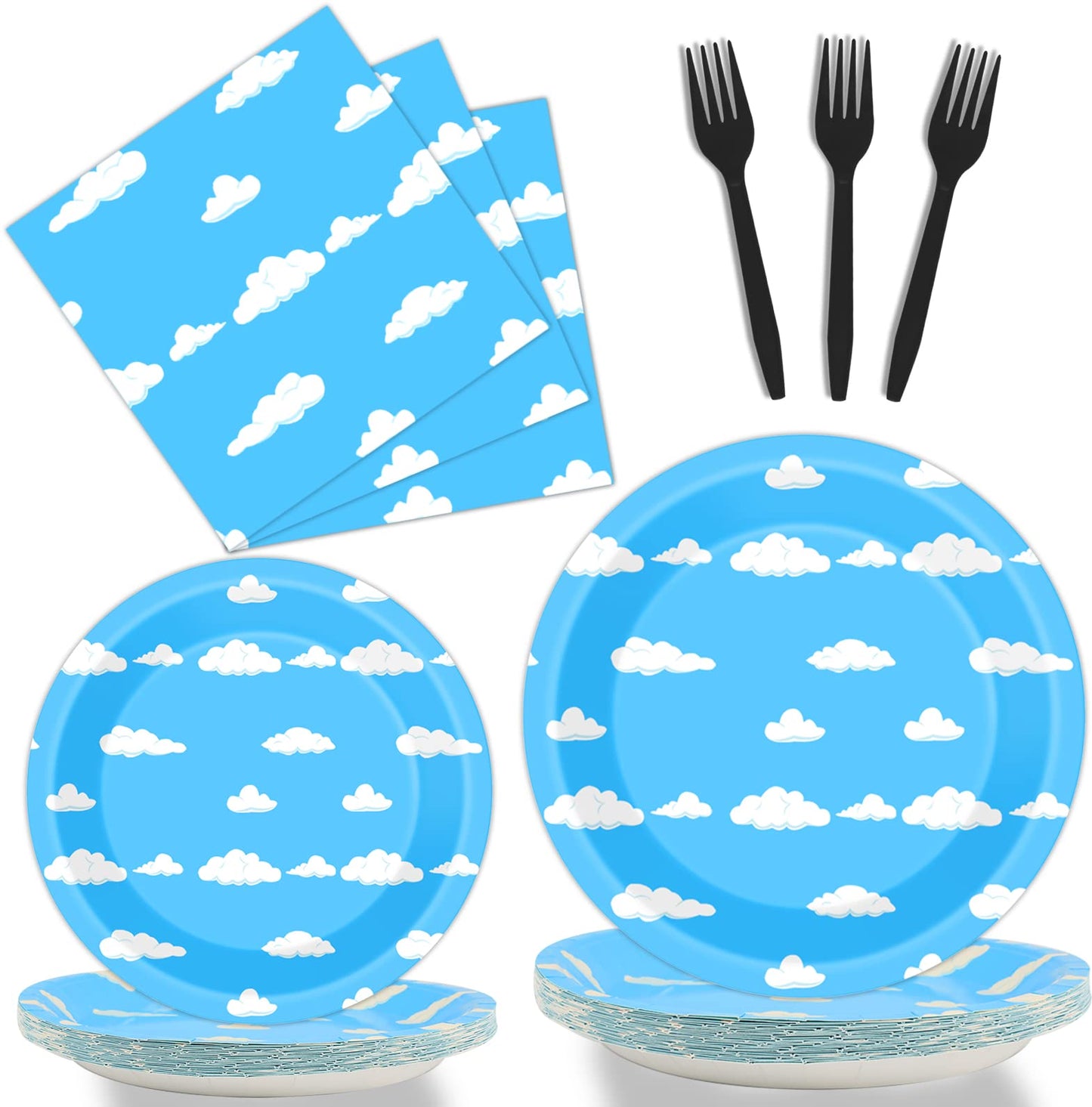 96 Pcs Blue Sky White Clouds Party Plates And Napkins Party Supplies Cartoon Story Party Tableware Set Clouds Theme Party Decora