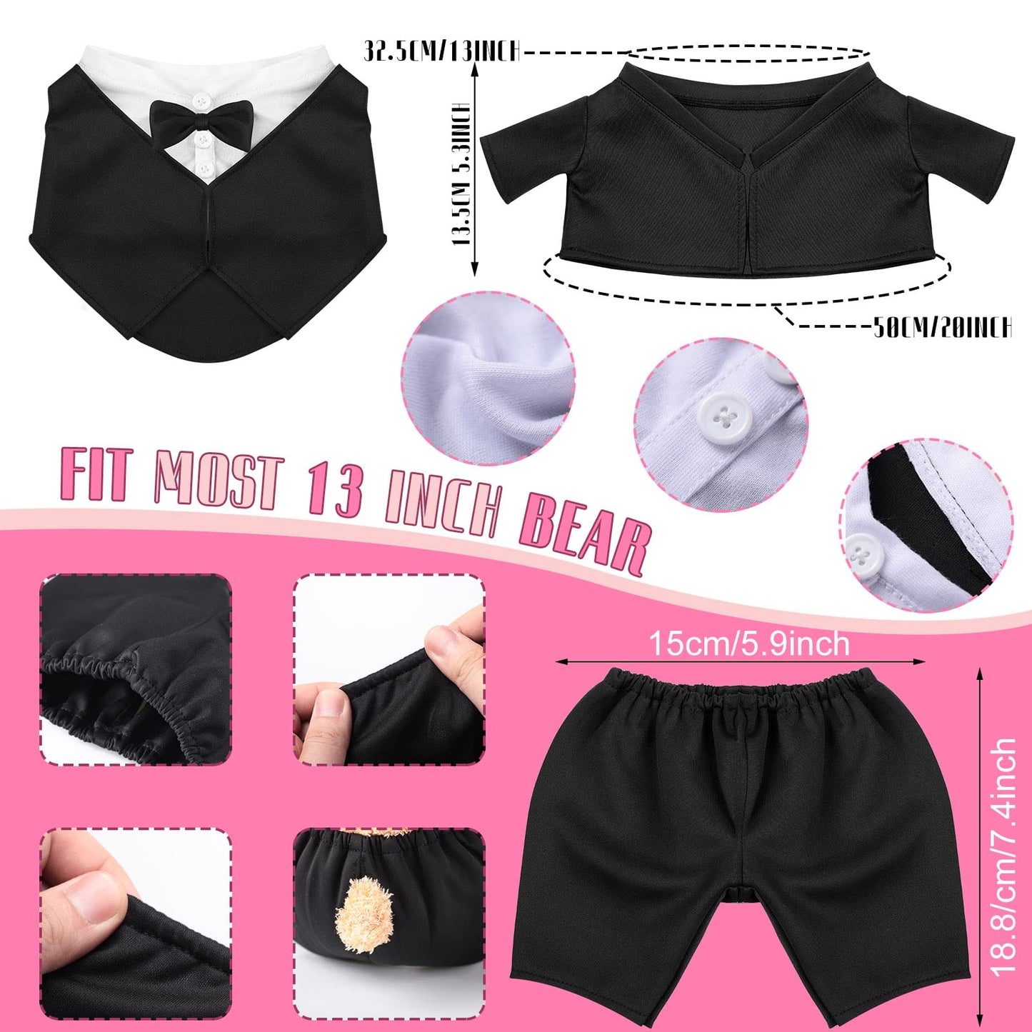 Set Of Tuxedo Outfit, Bear Clothes Suitable For 13-15 Inch, Bear Clothes, Stuffed Animal Clothes, Bear Accessories For Your Own