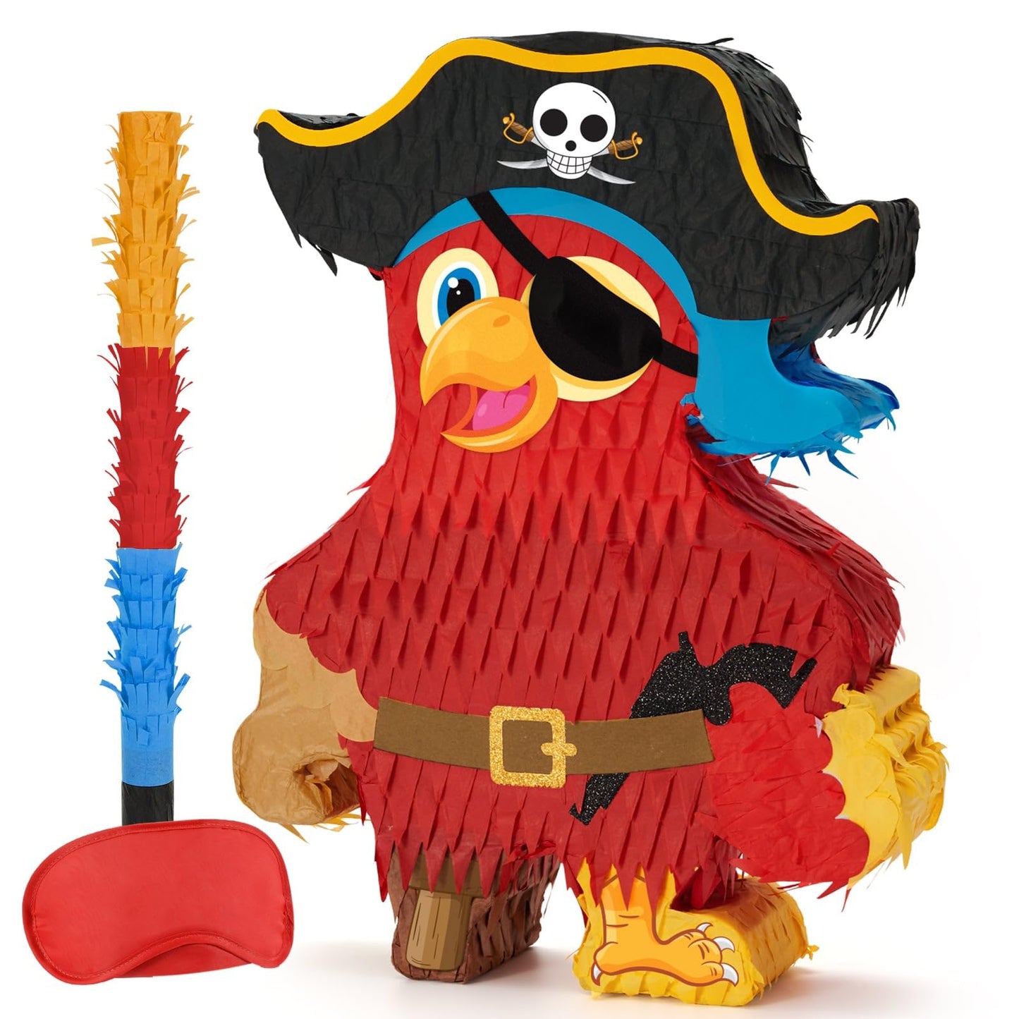 Wernnsai Pirate Piata - Pirate Parrot Piata with Blindfold and Bat for Boys Birthday Party Adventure Theme Decorations