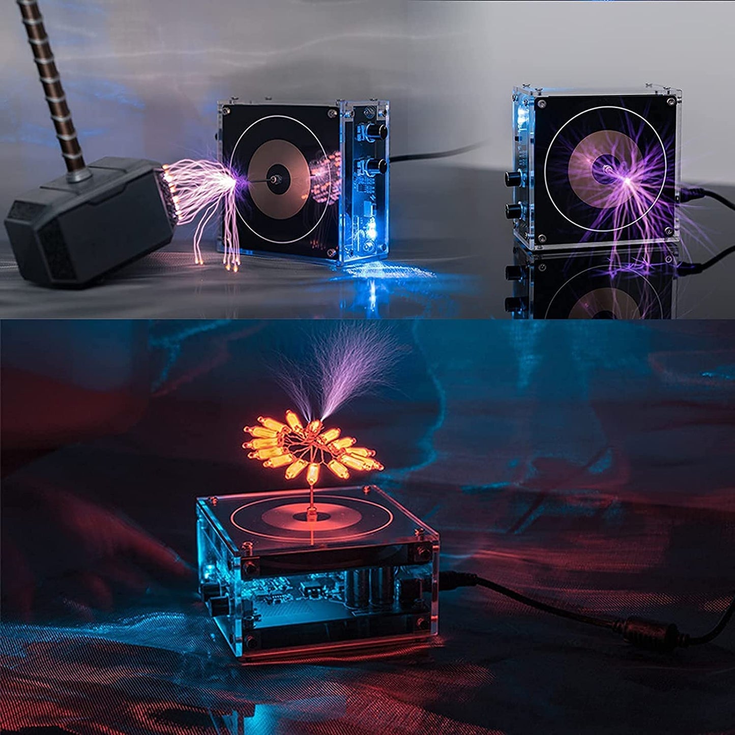 Bluetooth-Compatible Musical Tesla Coil, Pemenol Touchable Artificial Lightning Spark Gap Arc Generator Desktop Decoration Arc Plasma Science Teaching Experiment Model For College High School