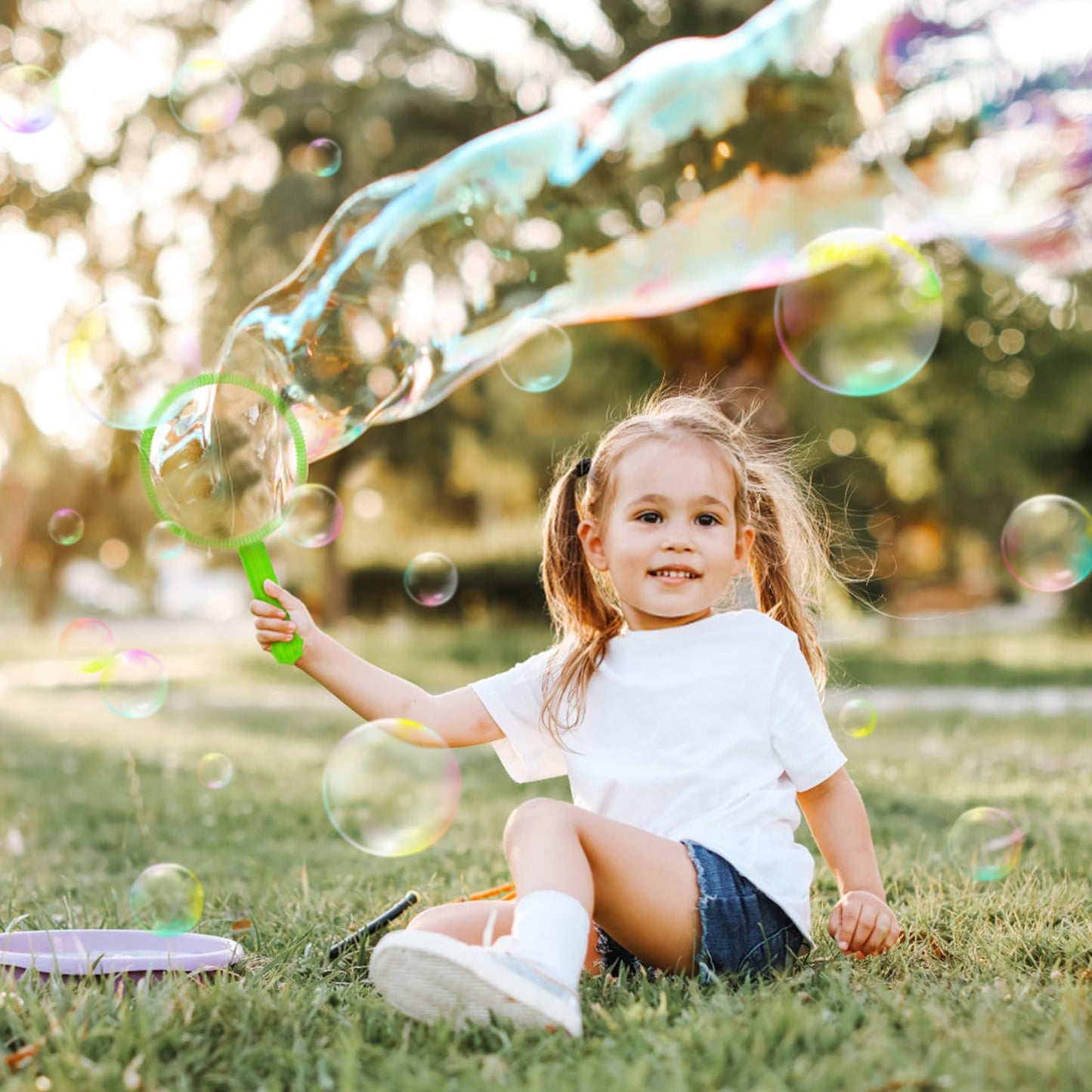 Roberly 25 PCS Big Bubble Wands Set with Tray Solution, Giant Bubbles Wands Toys for Kids Adults Summer Outdoor Activities Birth