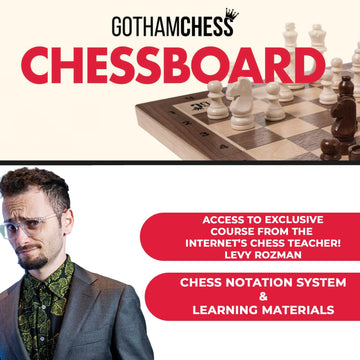 Gothamchess Board- Foldable, Magnetic Pieces, Quality Wood, Fitted Storage, Includes Course By International Master Levy Rozman