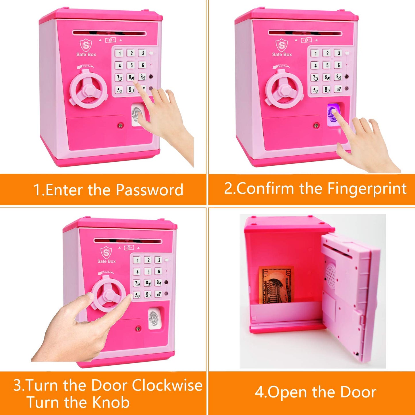 Like Toy Piggy Bank Safe Box Fingerprint Atm Bank Atm Machine Money Coin Savings Bank For Kids (Pink/Pink)