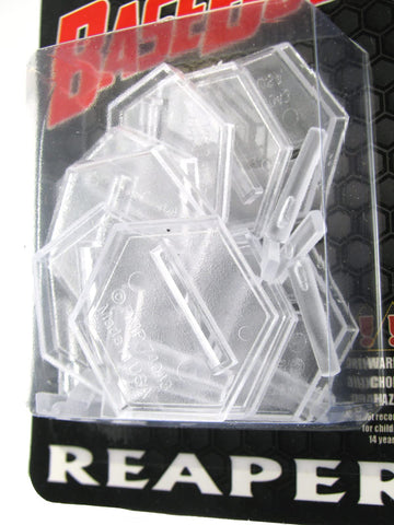 Reaper Miniatures Accessories: 1' Transparent Slotted Hex W/Short Hover Peg (10 Bases, 10 Pegs)