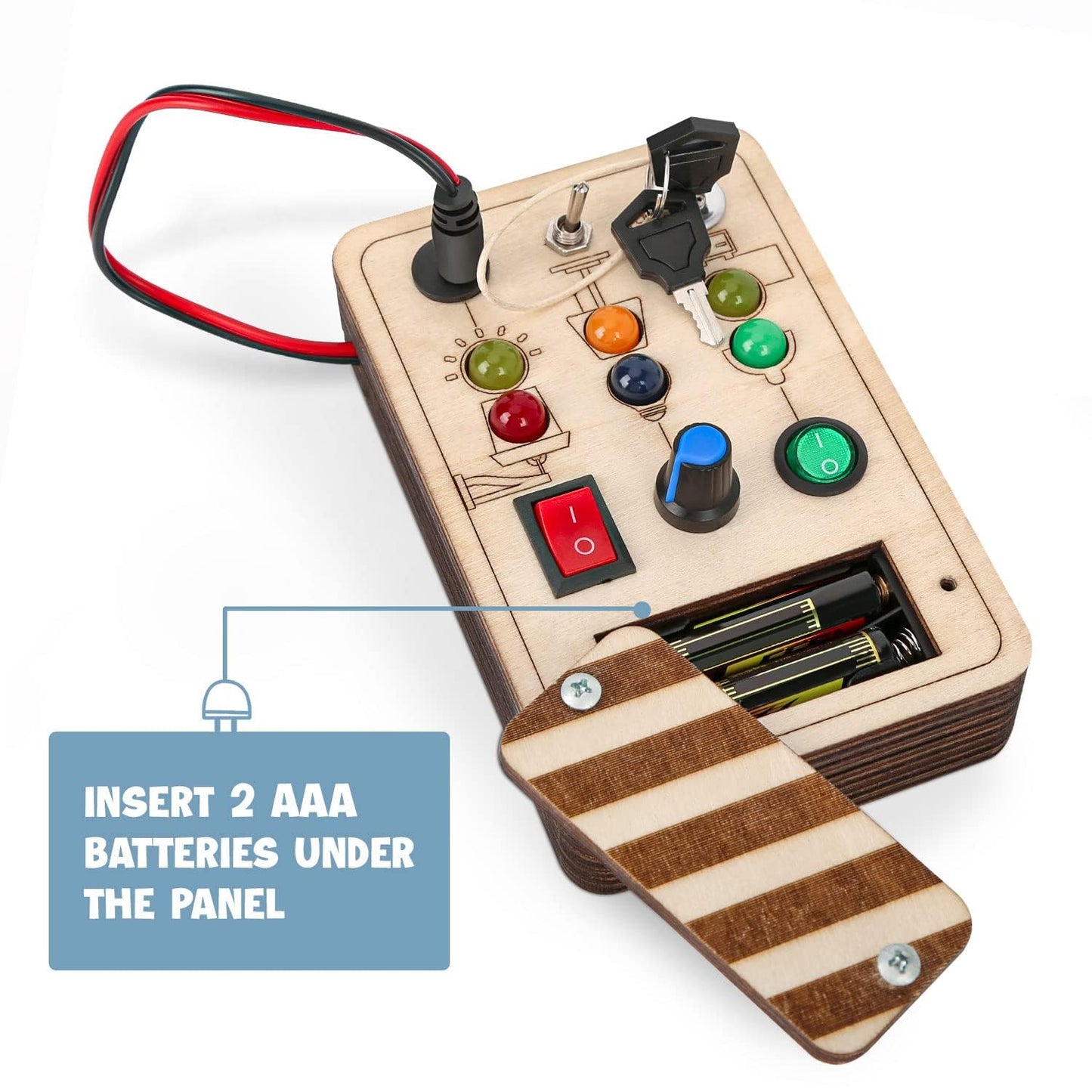Joyreal Toddler Busy Board, Wooden Montessori Toys for 2 Year Old, Busy Board Toys with LED Light Switch, Sensory Toys Toddler T