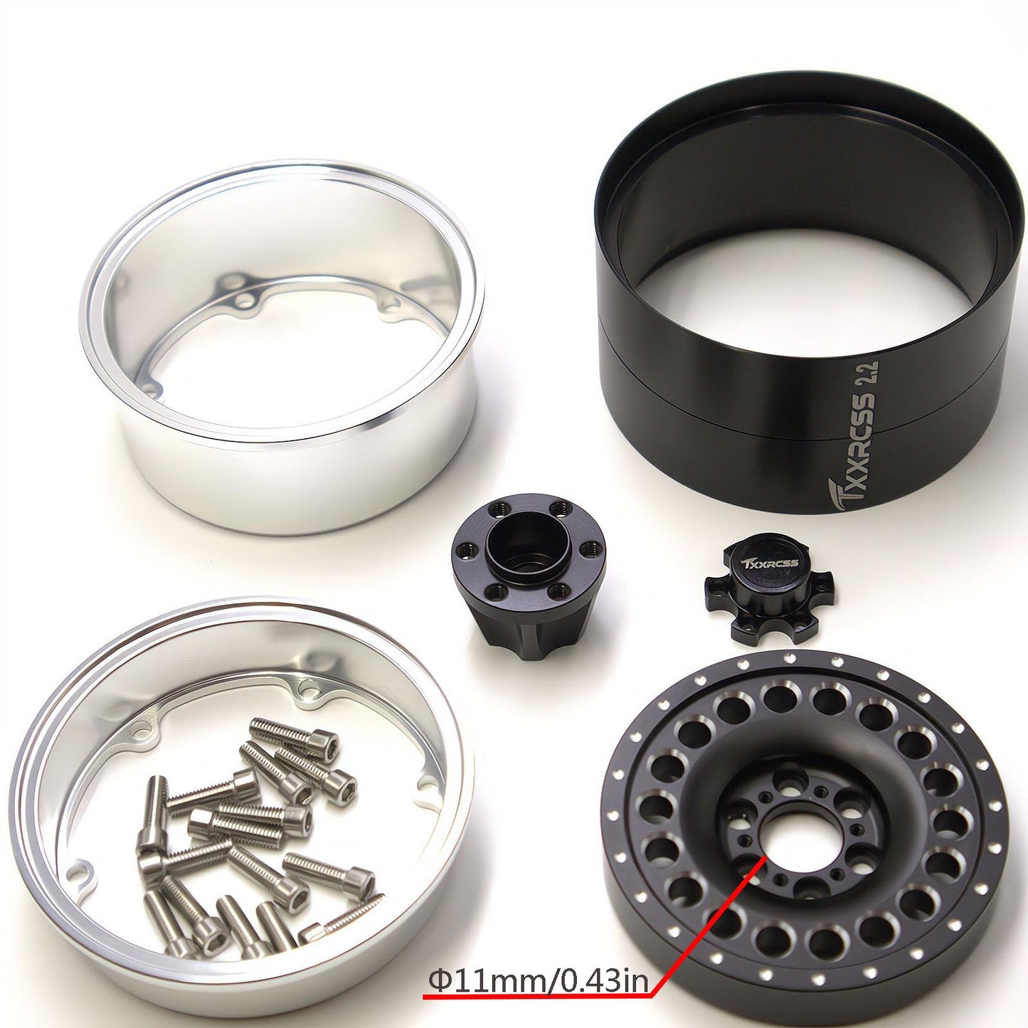 Txxrcss Adjustable 2 Offsets RC 2.2 Beadlock Wheels Rims Hub 1/10 Crawle Car Wheel Aluminum Upgrades for Remote Control SCX10 Ca