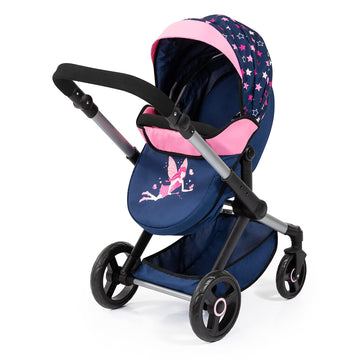 Bayer Design Dolls: Pram Xeo - Blue, Pink, Stars - Includes Shoulder Bag, Fits Dolls Up To 18'', Convertible To A Pushchair, Adj