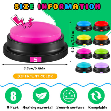 Xuhal 8 Pcs Recordable Answer Buzzers for Trivia Games, Vibrant Color, ABS Material