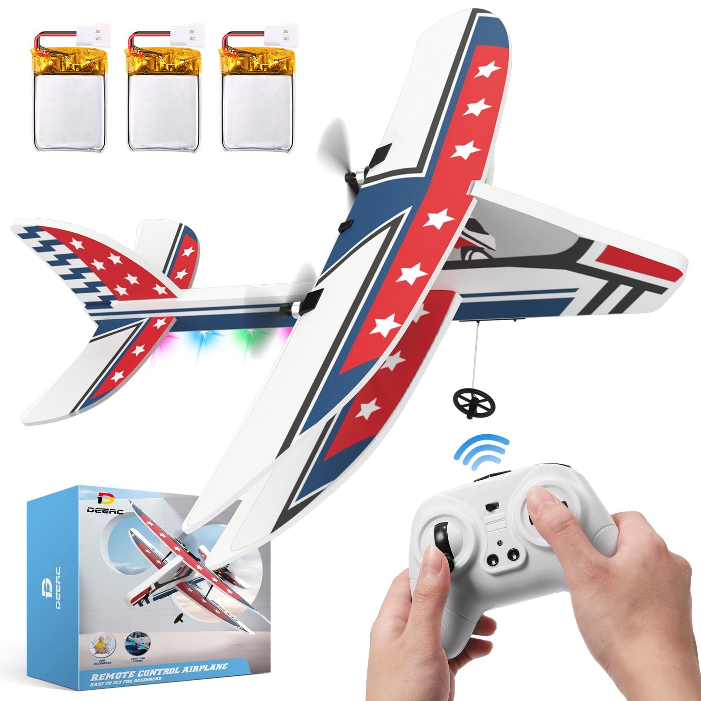 Deerc Rc Plane, 2.4Ghz Remote Control Airplane W/ 3 Batteries & 6-Axis Gyro Stabilizer, 2Ch Rtf Rc Glider Toy For Beginners Kids